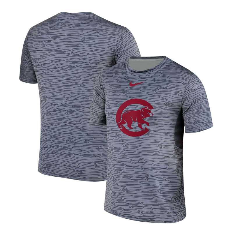 Chicago Cubs Gray Black Striped Logo Performance T-Shirt,We sell and wholesale Chicago Cubs Gray Black Striped Logo Performance T-Shirt on line form chian!